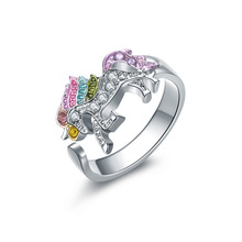 2021 moda dos desenhos animados bonito unicórnio anel ajustável liga de cristal dedo anel jóias para mulher 2024 - compre barato