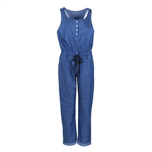 Womens Jumpsuits 2019 Wide Leg Overalls Denim Blue Dungarees Rompers Sleeveless Strap Button Summer Long Pants 2024 - buy cheap