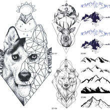 Tatuajes de arte Tótem geométrico para hombres y mujeres, tatuaje falso temporal de perro, Lobo, Husky, negro, a prueba de agua, lobo, pegatina con ladrillos 2024 - compra barato