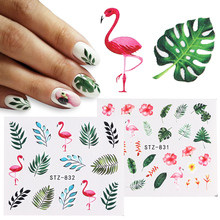 1 pçs adesivos de unhas flamingo folha preta flor decalque transferência água adesivo da arte do prego slider para manicure decoração JISTZ808-844 2024 - compre barato