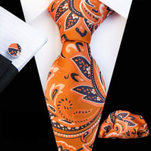 3 Pcs/Set Orange Paisley 3.15" Men's Formal Ties Set Husband Boyfriend Gift Necktie with Cufflink Pocket Square 2024 - buy cheap