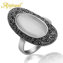 Joia anéis de pedra gota preto strass oval forma branca opala para mulheres vintage acessórios de moda 2024 - compre barato