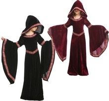 Child Kids Girls Medieval Renaissance Princess Queen Costume Hooded Gown Robe Maxi Dress Drap Sleeves Vampire Outfit Halloween 2024 - buy cheap