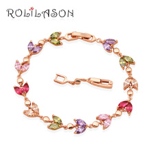 ROLILASON-Pulseras doradas de cristal para mujer, diseño elegante de flores, joyería de moda de circón saludable, TB512 2024 - compra barato