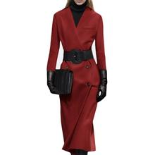 double-breasted slim long jacket female V-neck long-sleeved woolen coat female 2024 - buy cheap