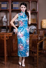 Sexy Summer Long Cheongsam Lake Blue Vintage Chinese Style Women's Rayou Slim Qipao Dress New Arrival Vestidos Size S M L XL XXL 2024 - buy cheap