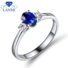 4X6mm 18KT White Gold Natural Blue Sapphire Engagement Ring WU220 2024 - buy cheap