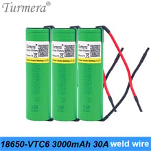 Batería de iones de litio 18650 VTC6 con cable de soldadura, 3,7 V, 3000mAh, 18650, descarga 30A, para destornillador shura y herramientas, JU03 2024 - compra barato