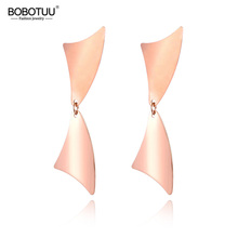 BOBOTUU Frosted Surface Curved Double Triangle Geometry Stainless Steel Earrings For Women Rose Gold Jewelry Pendientes BE19008 2024 - buy cheap