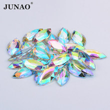 JUNAO 12*25mm Flatback Crystal AB Rhinestone Non Hotfix Clear Strass Crystal Horse Eye Shape Acrylic Stones for Clothes Crafts 2024 - buy cheap