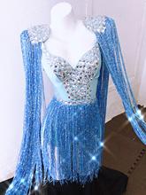 Blue Tassel Sexy Rhinestone Outfit Epaulet Fringes Design Party Dress Dj Female Singer Nightclub  Bodysuit Costume 2024 - buy cheap