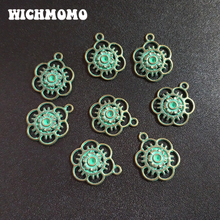 30pcs/bag 17MM Round Retro Patina Plated Zinc Alloy Green Flowers Charms Pendants For DIY Jewelry Accessories 2024 - buy cheap