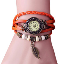 2018 модные женские часы ретро с листьями бабочки кожаный браслет водонепроницаемые кварцевые наручные часы женские часы 2024 - купить недорого