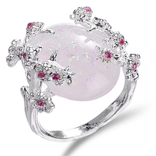 Nuevos hermosos anillos de flor bisutería Color plateado lleno romántico anillo de ópalo de fuego mujeres Dropshipping 2024 - compra barato