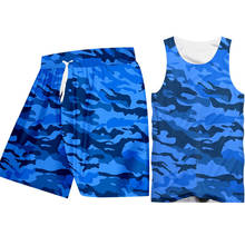 Retro Sleeveless Camo Tank Tops Shorts Men's Workout Sets Custom Blue Camouflage Print Hoodie Vest Shirts Shorts Sportsuit Sets 2024 - buy cheap