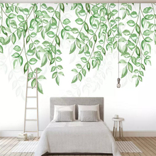 Papel pintado decorativo nórdico Simple y fresco pintado a mano estilo acuarela hoja verde fondo de pared 2024 - compra barato