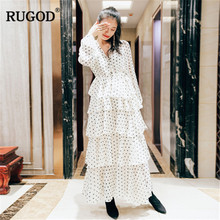 RUGOD 2019 New Dot Print Cascading Ruffle Dress Women Sexy V Neck Long Sleeve Cake Dress Party Dresses Spring Casual Maxi Dress 2024 - buy cheap