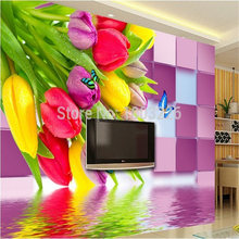 beibehang Tulip Butterfly  Large custom mural TV background wallpaper HD fashion wall paper living room bed room wallpapers 2024 - buy cheap