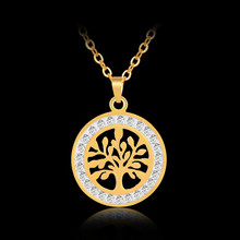 Новая мода горный хрусталь дерево жизни кулон ожерелье для женщин нержавеющая сталь Золото/сталь цвет Шарм ожерелье ювелирные изделия Bijoux 2024 - купить недорого