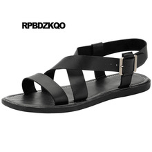 Roman Breathable Open Toe Men Gladiator Sandals Summer Beach Waterproof Brown Fashion Flat Leather Designer Strap Black Shoes 2024 - buy cheap