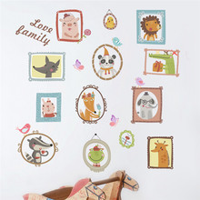 Cartoon Animals Love Family Photo Frame wall stickers For Kids Rooms Wall decals Children Bedroom kindergarten Home Decor 2024 - buy cheap