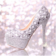 Rhinestone 14cm Diamond High heels Platform princess dress shoes formal Shoes Woman Crystal Wedding Shoes 2024 - buy cheap