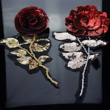 Parche de lentejuelas rosas 3D, apliques de flores rojas con cuentas, parches para ropa, Jeans, apliques florecientes, costura, 1 ud. 2024 - compra barato