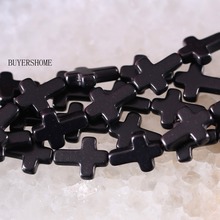 Free Shipping New without tags Fashion Jewelry Natural Stone Black Howlite 12x16MM Cross Loose Beads String 15.5inches P471 2024 - buy cheap