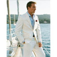 Blazer blanco marfil hecho a medida para hombre, traje de novio a medida, trajes de lino para boda, esmoquin de 2 piezas 2024 - compra barato