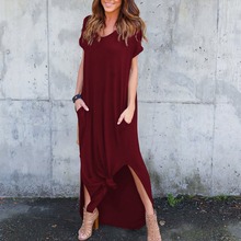 2018 Maxi T Shirt Dress Women Casual Summer Beach Loose Long Dresses Lady Sexy Side Split Party Dress With Pocket Plus Size 2024 - buy cheap