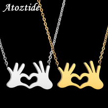 Atoztide Fashion Double Hand Love Heart Necklace For Couples Simple Stainless Steel Pendant Necklace Friendship Gift 2024 - buy cheap