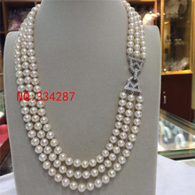 NEW beautiful 3 rows AAA 7-8mm White Round Freshwater Cultured Pearl Necklace 20" 2024 - buy cheap