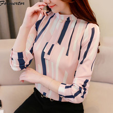 2021 nueva llegada moda blusa de las mujeres larga estampadas con mangas de las mujeres Collar blusas Slim Oficina Ropa dama blusa 2024 - compra barato