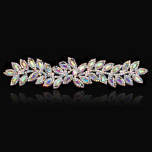 Apliques de diamantes de imitación para vestidos de boda, adornos de hoja de cristal de 24,2x5,5 cm, espalda plana, color dorado y plateado 2024 - compra barato