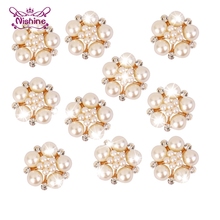 Nishine 10PCS Flower Pearls Rhinestones Buttons Metal Wedding Invitations Decorate Button Trinket Hair Flower Center Accessories 2024 - buy cheap