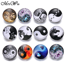 10 unids/lote de 2018 broches de joyería, Ying Yang Heaven and Earth 18mm, botón a presión de cristal, compatible con pulsera de cuero a presión 2024 - compra barato