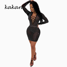 Kakan summer new women's hot drilling dress sexy mesh straps nightclub black dress club party dress 2024 - buy cheap