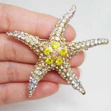 Fashion Jewelry Beautiful Starfish Yellow Rhinestone Crystal Brooch Pin 2024 - buy cheap