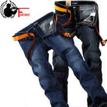 Plus Size big 40 42 44 46 48 Men Jean Straight Fit Brand Stretch Denim Pants 2020 Fashion Blue Black Stretch Jeans Trouser Male 2024 - купить недорого