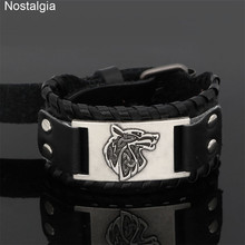 Nostalgia Nordic Teen Wolf Viking Jewelry Black Brown Leather Cuff Bracelets Bangles Wicca Vikingos Accessories 2024 - buy cheap