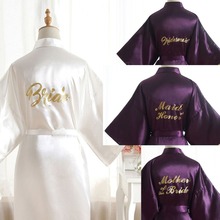 Fashion Bridal Party Robe Letter Bride on the Robe Back Women Short Satin Wedding Kimono Sleepwear Spa Robes for Ladies 2024 - buy cheap