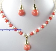 Fashion white pearl red coral necklace earring set Wonderful Nobility Fine Wedding Jewelry Lucky Women's 2024 - buy cheap