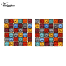 Большие серьги-гвоздики Vodeshanliwen с разноцветными квадратными кристаллами, модные богемные винтажные Свадебные массивные серьги для женщин, ювелирные изделия 2024 - купить недорого