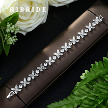 HIBRIDE Fashion Women Accessories Luxury Cubic Zirconia Flower Design CZ Stone Bracelet Bangle Bridal Wedding Jewelry Gift B-68 2024 - buy cheap