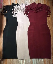 Новинка 2017, хит продаж, сексуальное женское платье с высоким воротом, винно-красный, черный, высокое качество, полоски, Бандажное облегающее платье, Vestidos 2024 - купить недорого