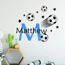 Adesivo de parede de futebol com nome personalizado, decalque para quarto de crianças, estrelas pequenas, decoração de casa, berçário, poster esportivo, eb623 2024 - compre barato