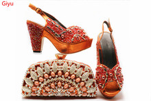 Doershow Latest orange  African fashion Shoes And Bag Set For Party High Quality Italian Ahoes And Bags To Match Women! HJH1-4 2024 - buy cheap