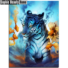 Pintura diamante animal tigre e peixe 5d diy pintura diamante padrão bordado strass completo diamante mosaico decoração para casa presente 188319 2024 - compre barato