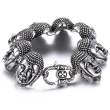 High Quality Fashion Infinity Silver Color Buddha Head Biker Chain Stainless Steel Bracelet Men's Bangle Jewelry 8.66"*34mm Huge 2024 - buy cheap