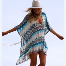 2021 New Sunscreen Beach Dress Colorful Knitted Cover Dress Bat Sleeve Cotton Holiday Dress Cloak Style Patchwork Vestidos 2024 - buy cheap